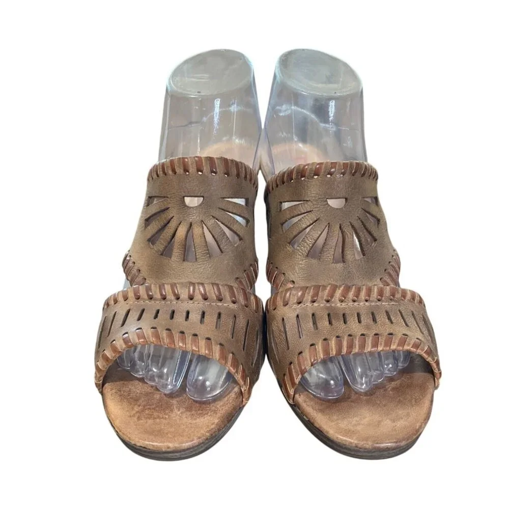 Pikolinos Sandals Brown Leather Wooden Stacked High Heels Womens Size 40 / 9-9.5 - Picture 2 of 9